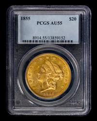 A United States 1855 Liberty Head $20 Gold Coin