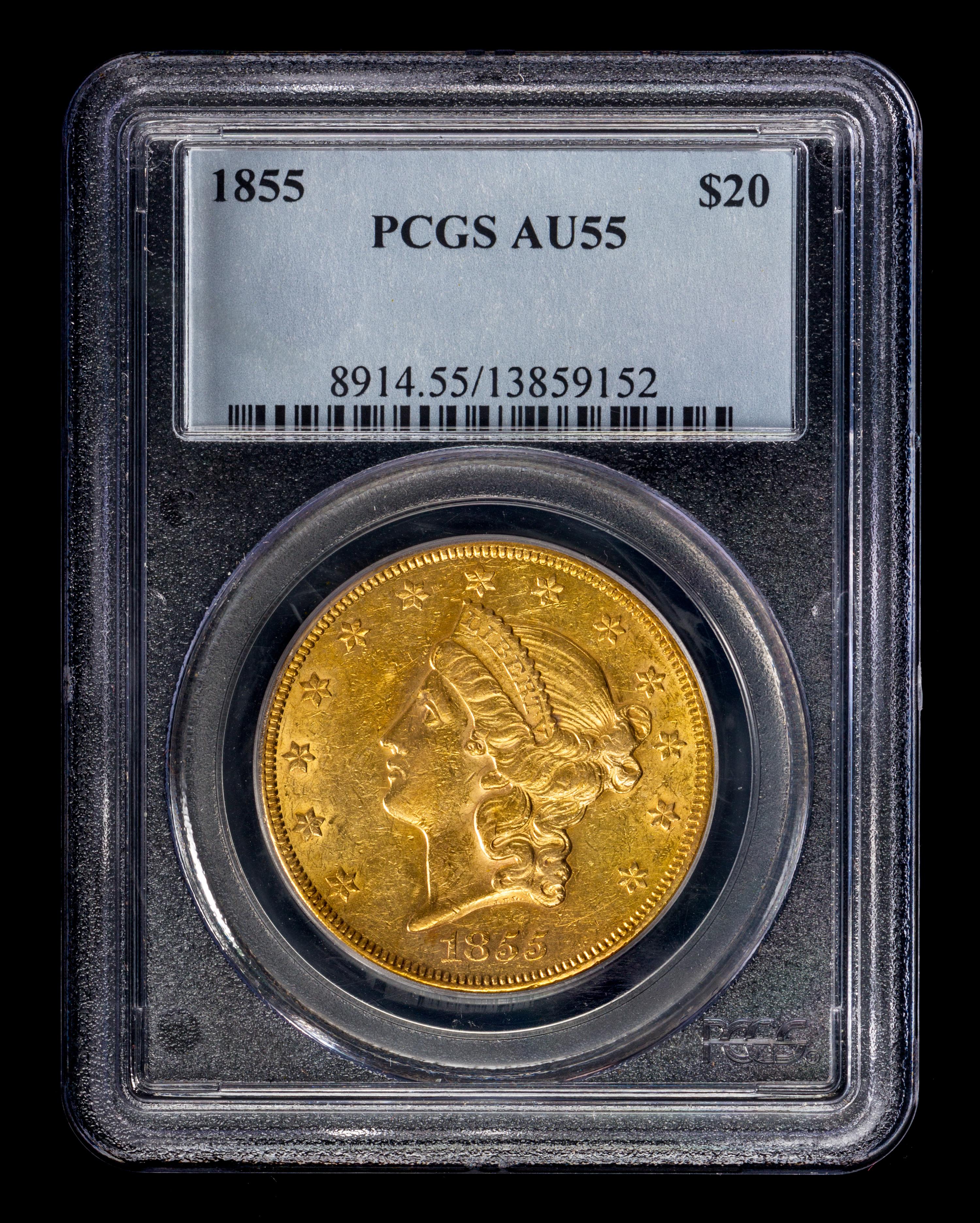 A United States 1855 Liberty Head $20 Gold Coin