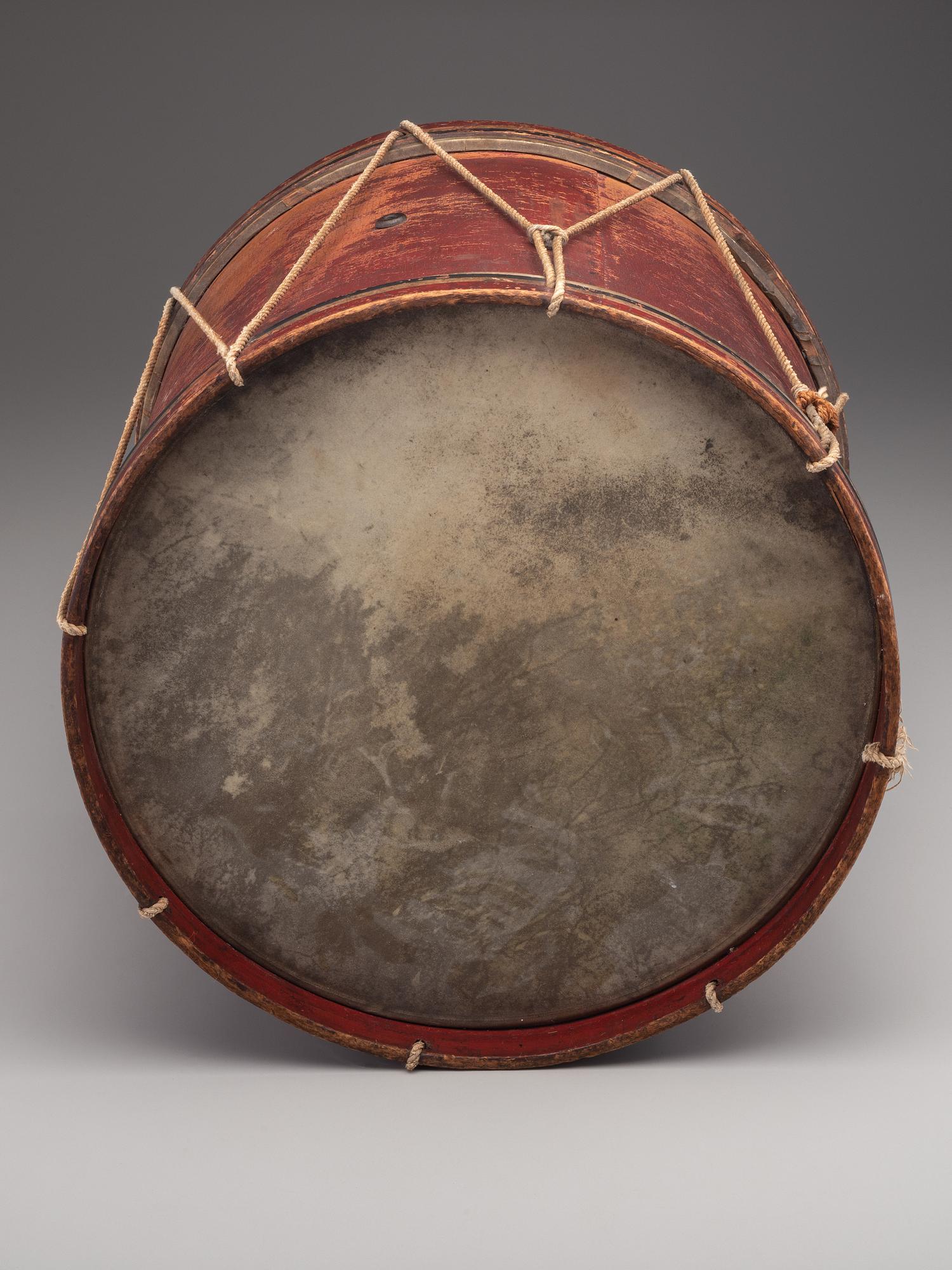 [CIVIL WAR]. E Pluribus Unum red-painted drum featuring eagle motif, with drumsticks.