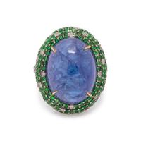 TANZANITE, TSAVORITE GARNET AND DIAMOND RING