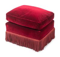 A Velvet-Upholstered Lounge Chair and Ottoman with Bullion Fringe