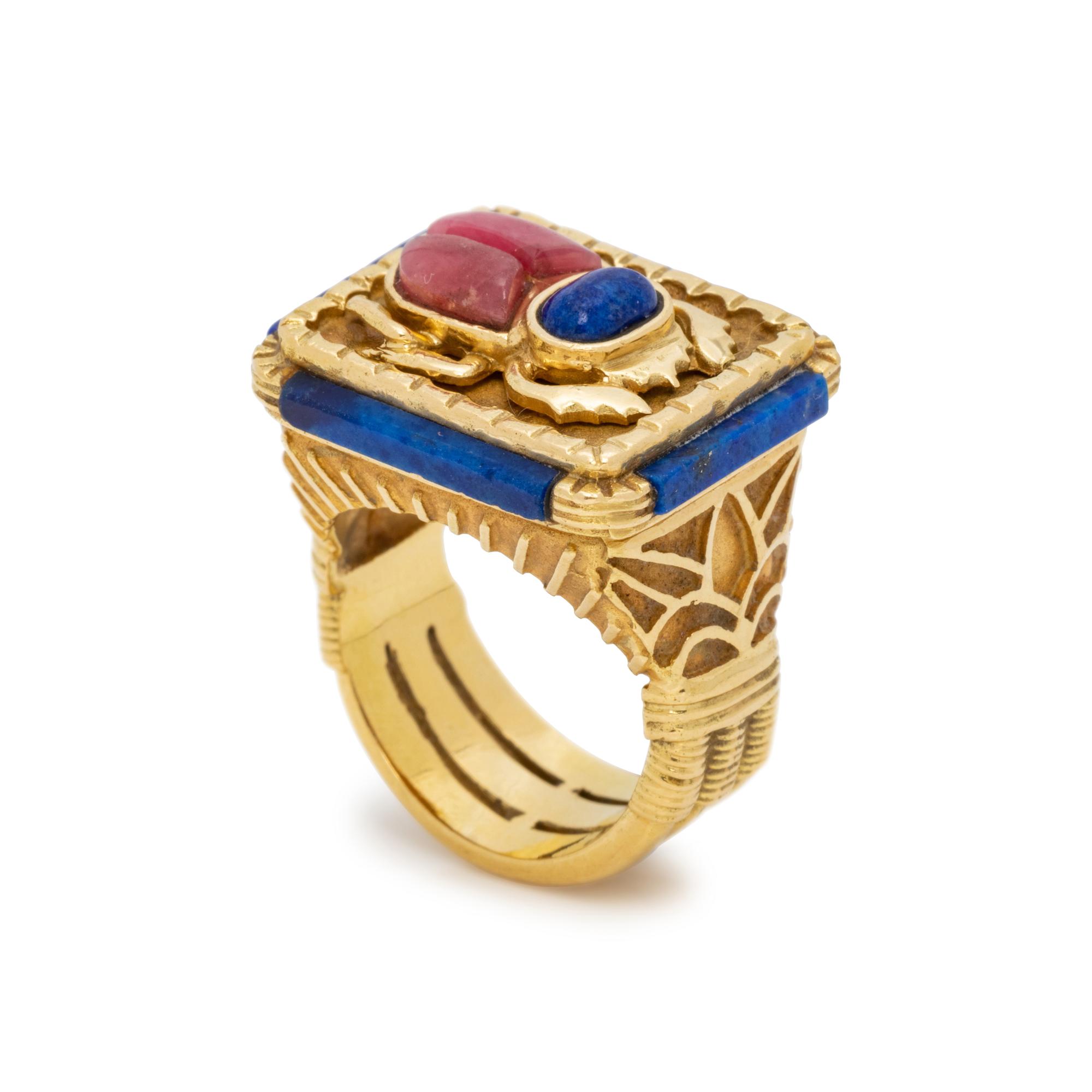 YELLOW GOLD AND HARDSTONE SCARAB RING