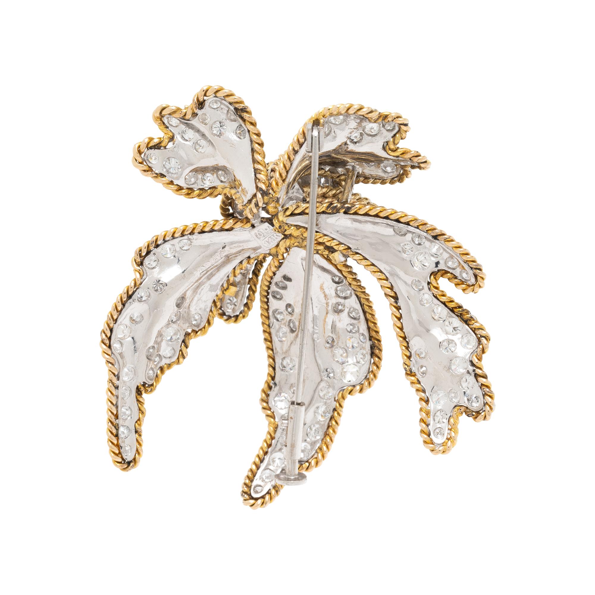 DIAMOND AND BICOLOR GOLD FOLIATE BROOCH