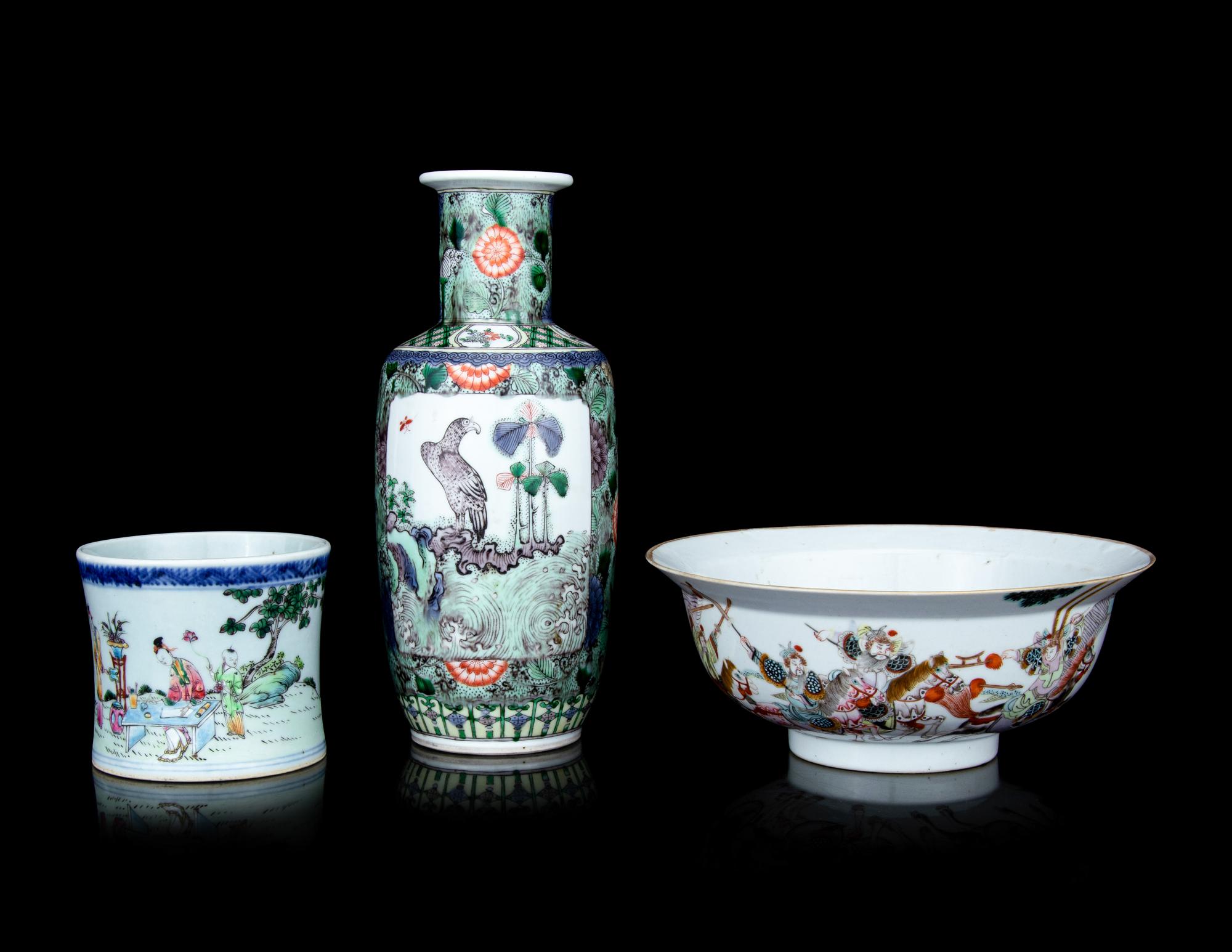 Three Chinese Famille Rose Porcelain Articles