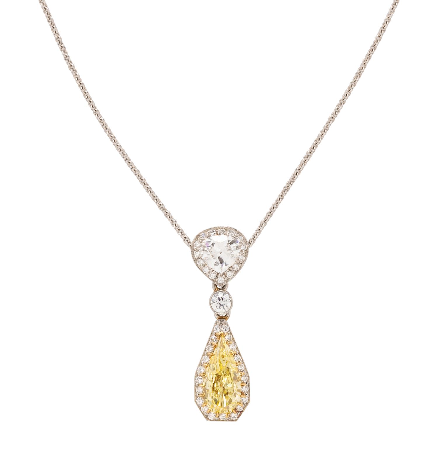 FANCY YELLOW DIAMOND AND DIAMOND NECKLACE