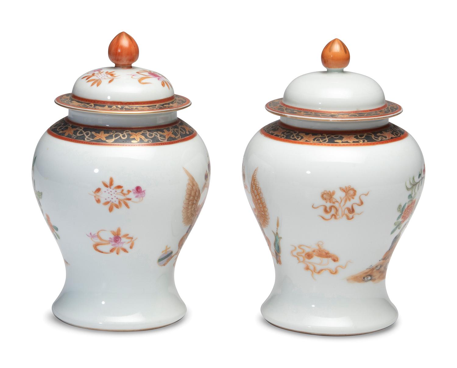 A Pair of Chinese Export Porcelain Lidded Jars Made for the Russian Market