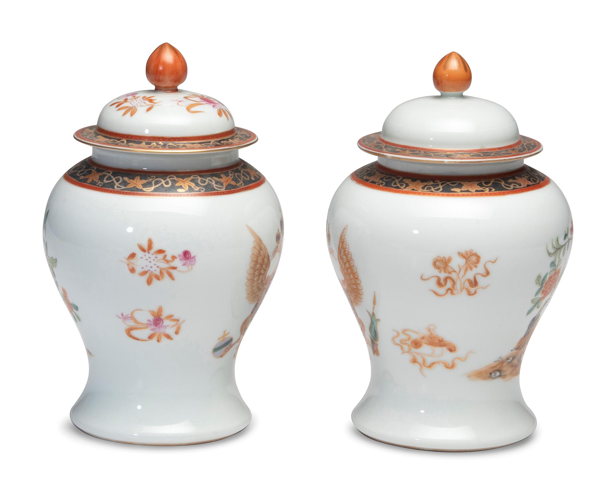 A Pair of Chinese Export Porcelain Lidded Jars Made for the Russian Market