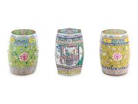 A Pair of Chinese Export Famille Jaune Porcelain Garden Stools