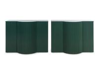 A Pair of Art Deco Style Painted Sideboards with Opaque Glass Tops