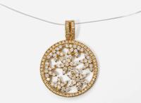 An 18K Yellow Gold and Diamond Pendant on a Lalique Cord
