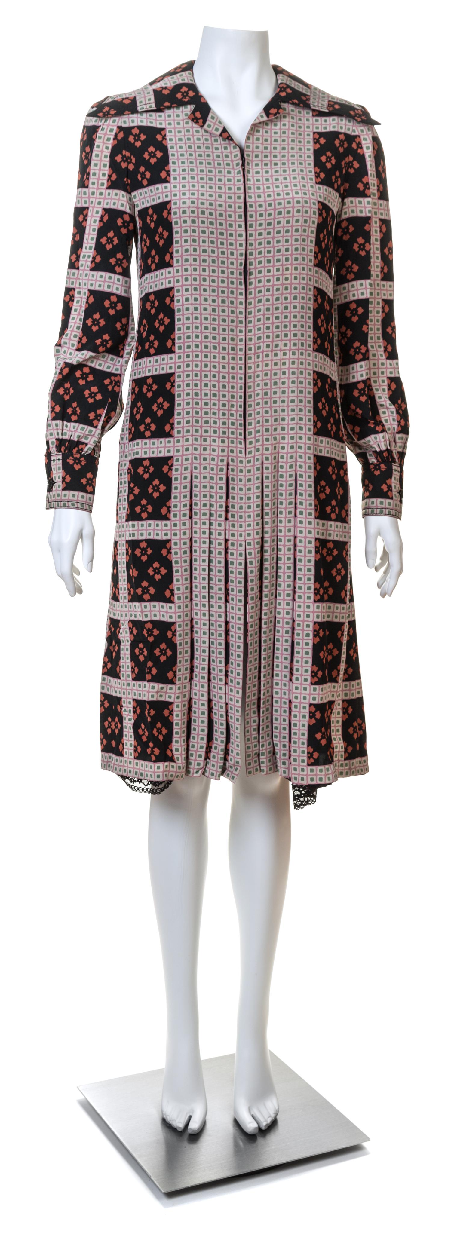 A Galanos for Amelia Gray Silk Floral and Geometric Print Dress, No size.