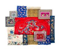 Twelve Chinese Embroidered Silk Panels Length of largest 61 1/8 inches. — 19TH-20TH CENTURY