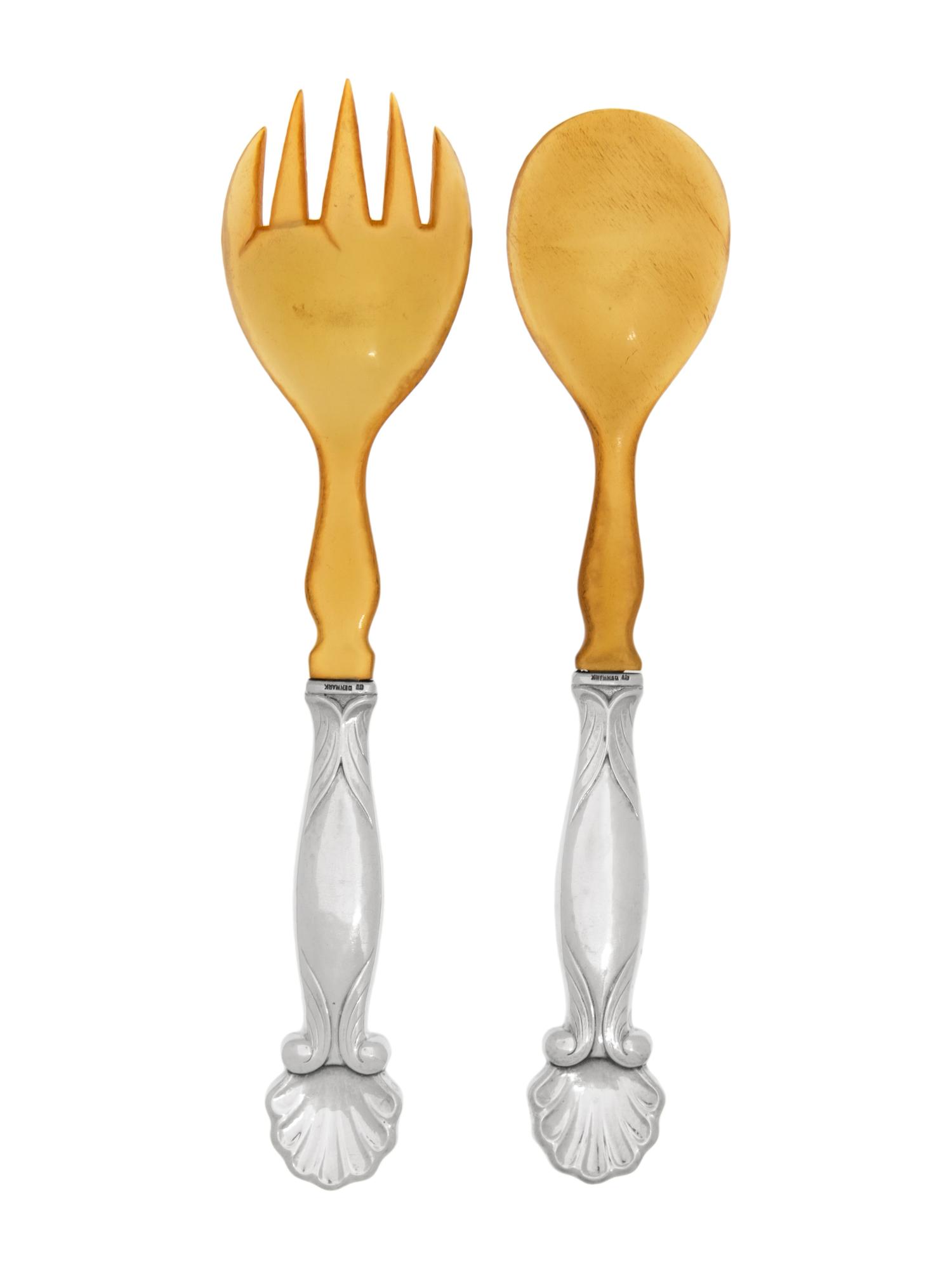 A Georg Jensen Silver Mathilde P attern Two-Piece Salad Serving Set