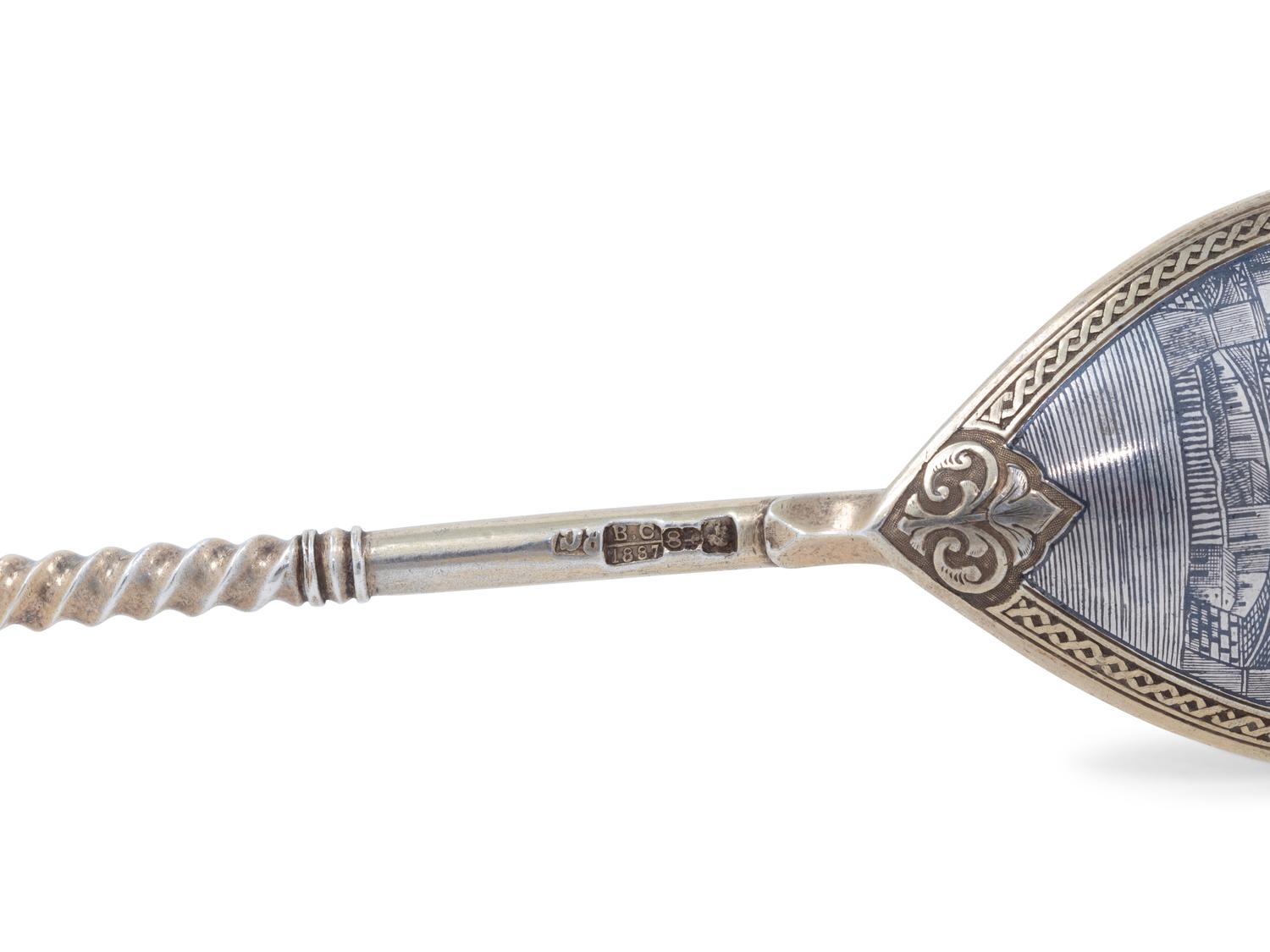 Three Russian Niello Silver Spoons