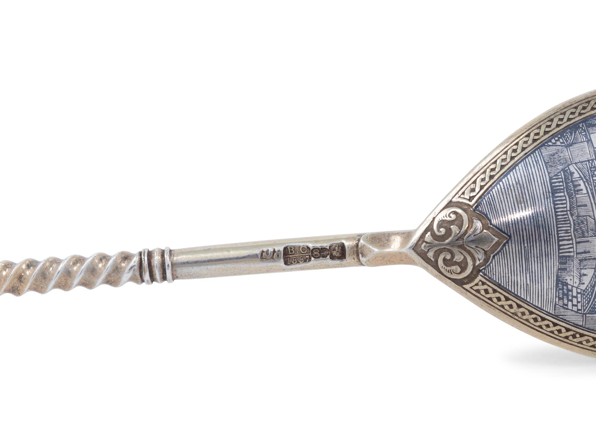 Three Russian Niello Silver Spoons