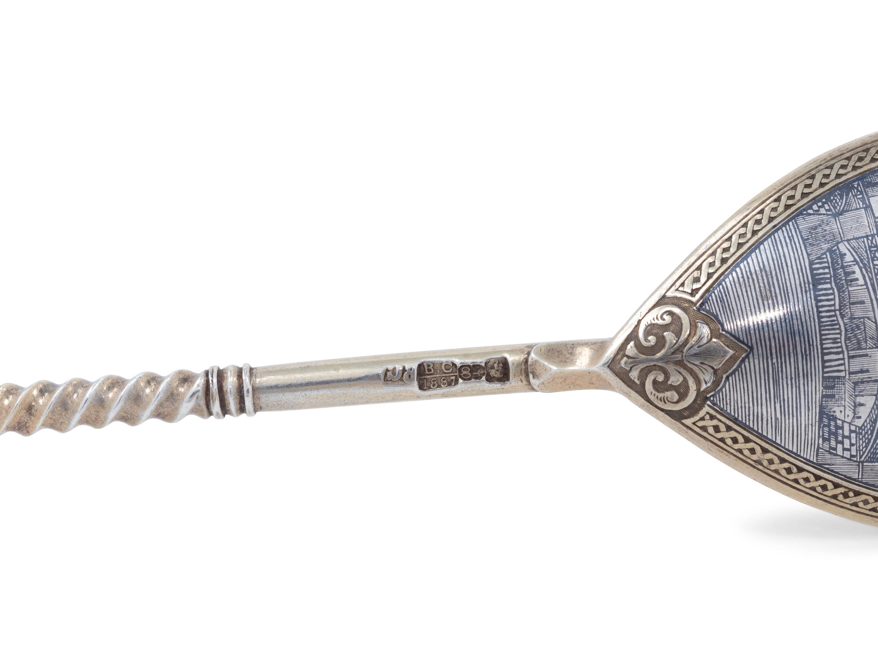 Three Russian Niello Silver Spoons