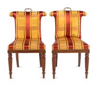 A Pair of Late Regency Brass Mounted Mahogany Side Chairs