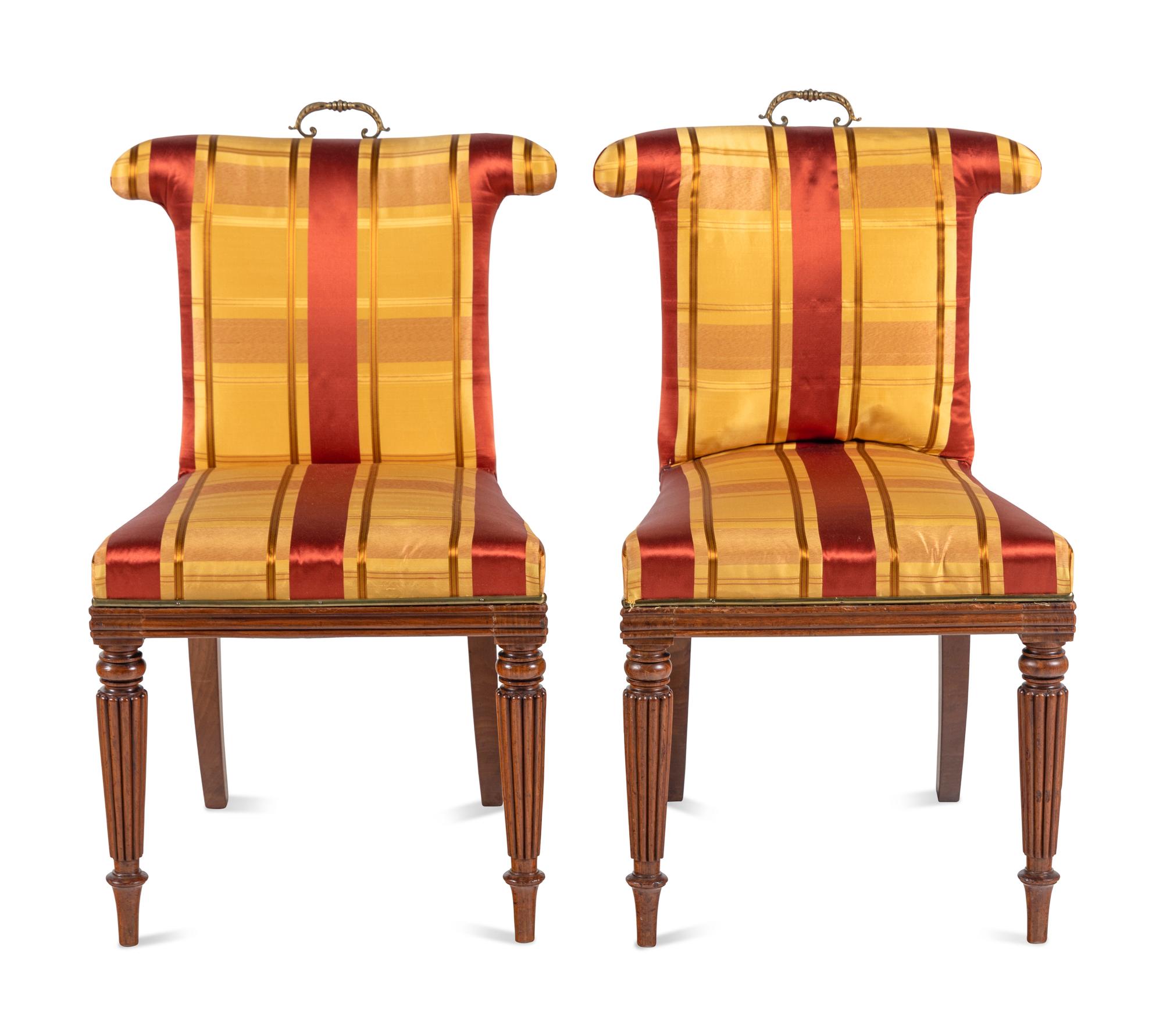 A Pair of Late Regency Brass Mounted Mahogany Side Chairs