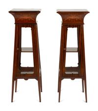 A Pair of Victorian Satinwood Inlaid Mahogany Vitrine Pedestals