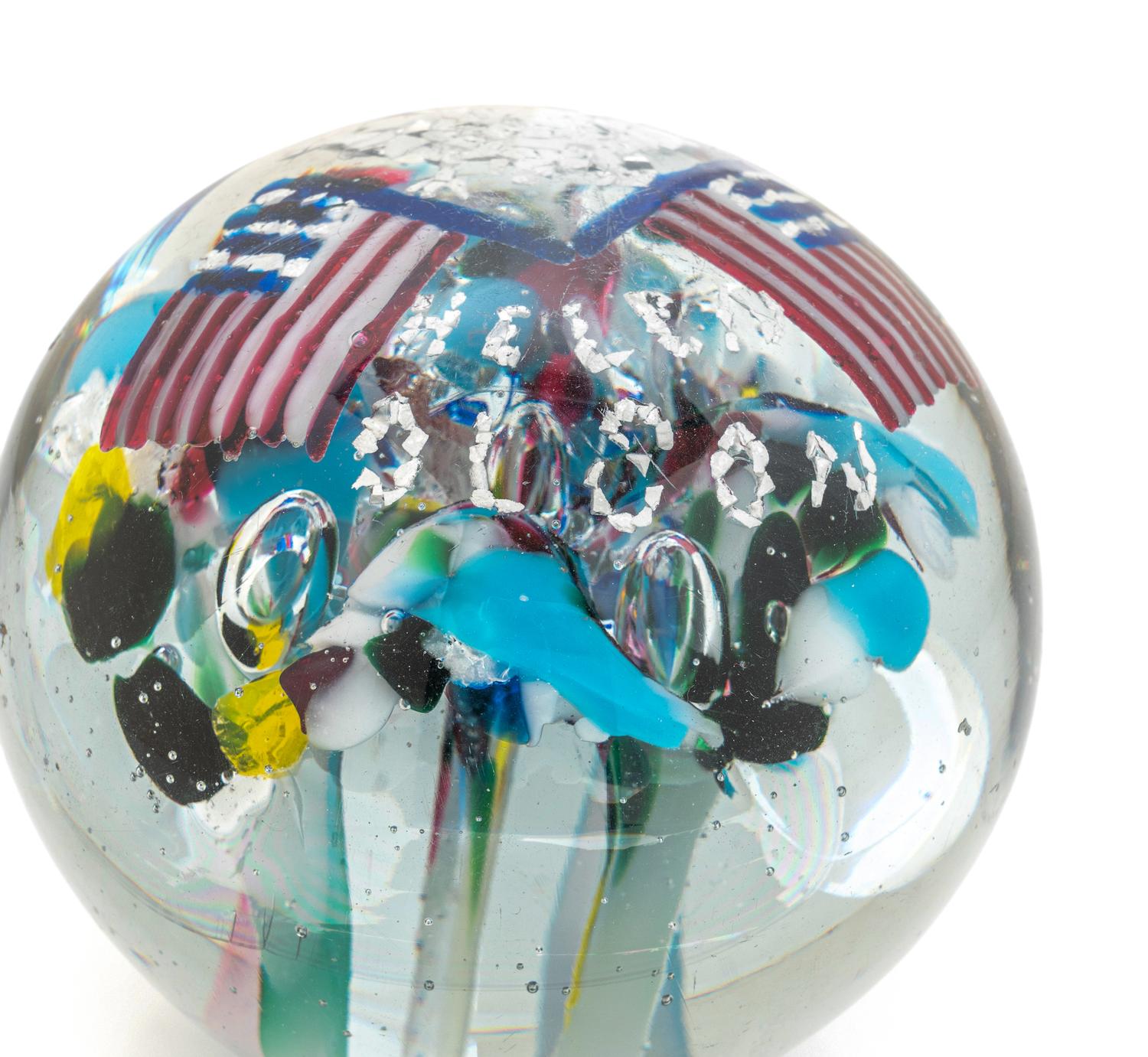 Two Large American Commemorative Glass Paperweights