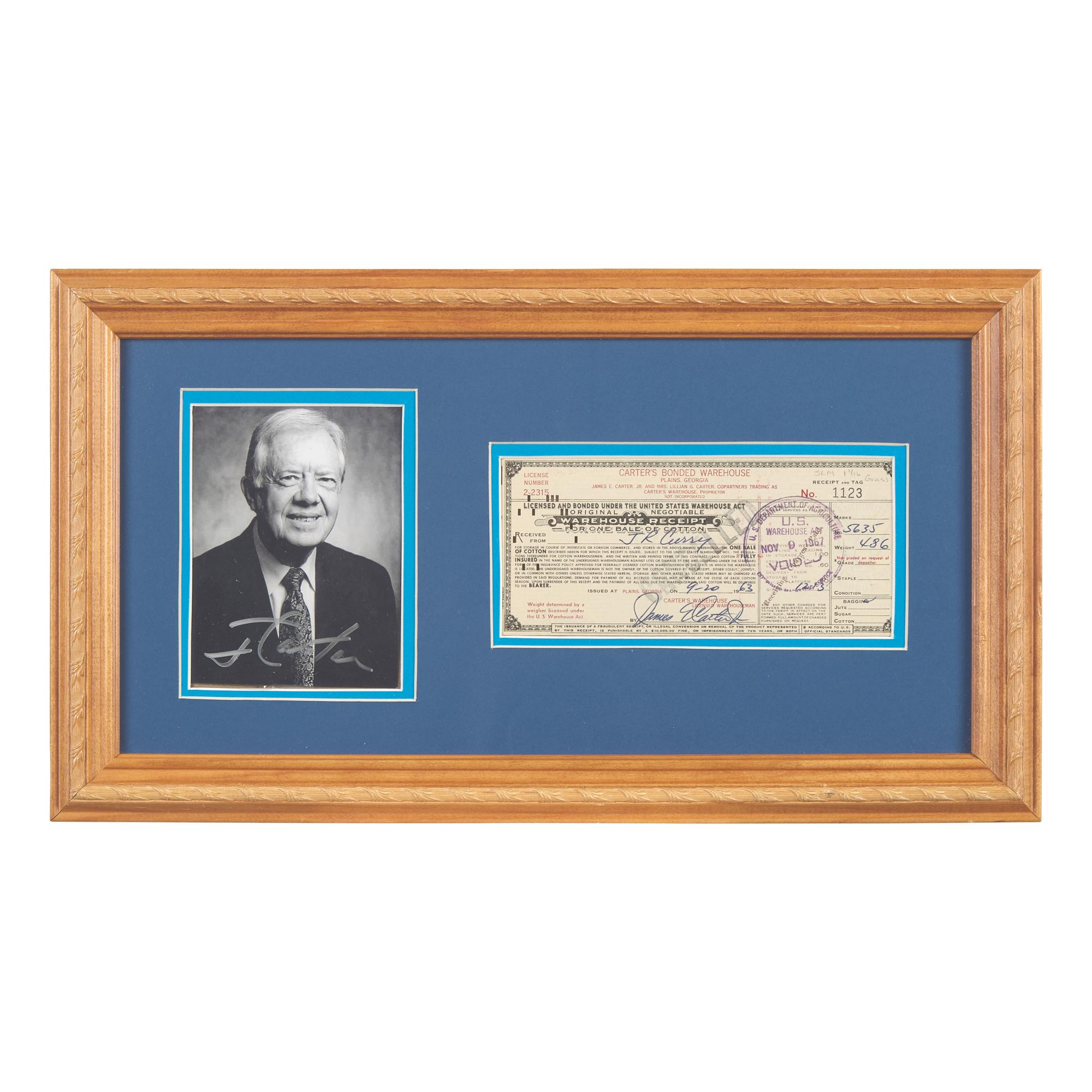 [Presidential] Carter, Jimmy. Signed photograph and signed receipt