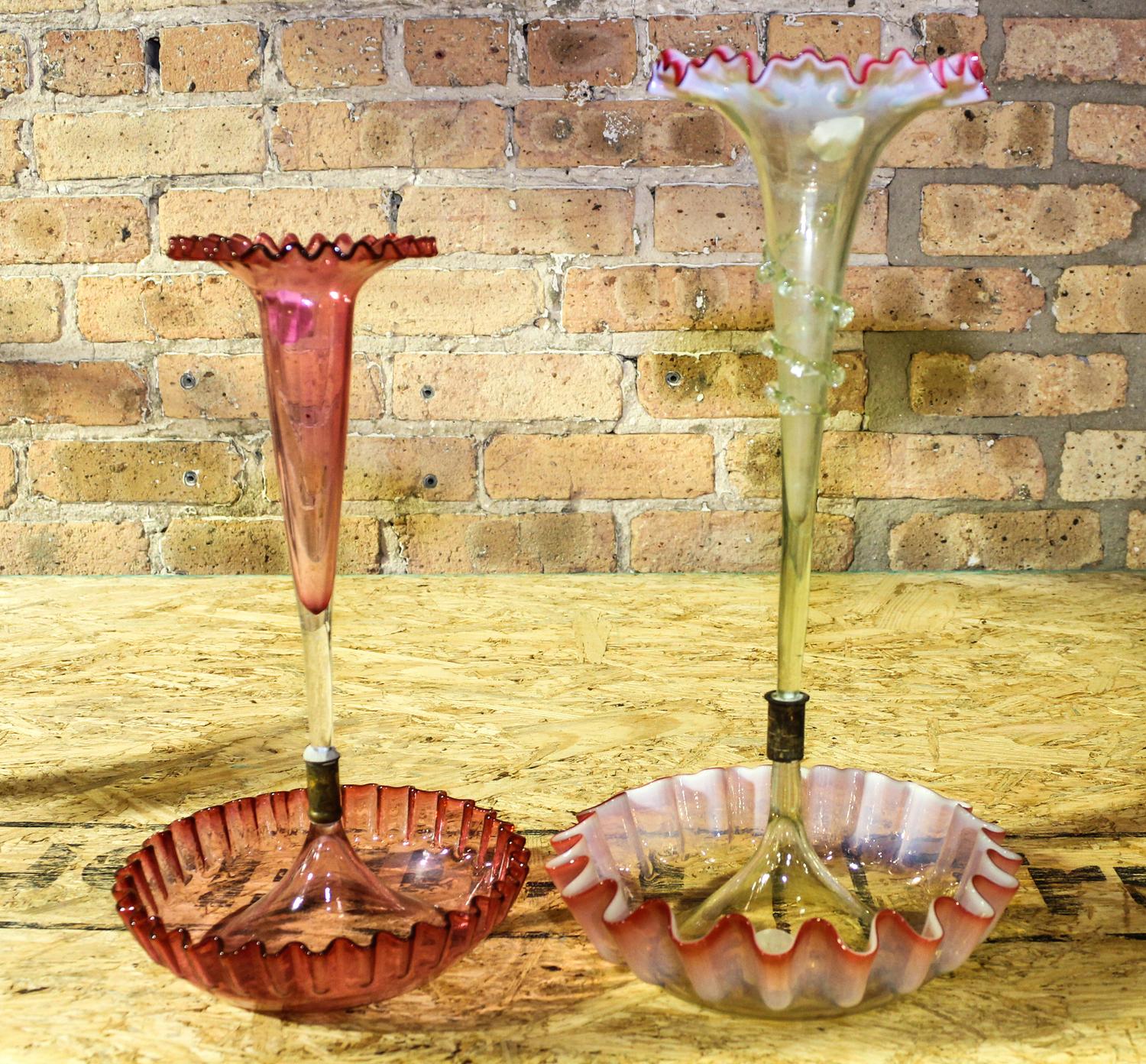 Two Victorian Glass Epergnes Height of taller 17 inches. — 19TH/20TH CENTURY