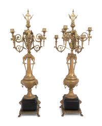 A Pair of French Neoclassical Gilt Metal Six-Light Candelabra