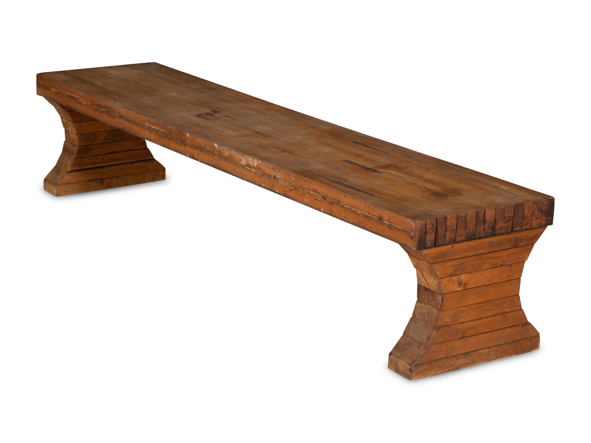 An Industrial Reclaimed Maple Butcher Block Bench