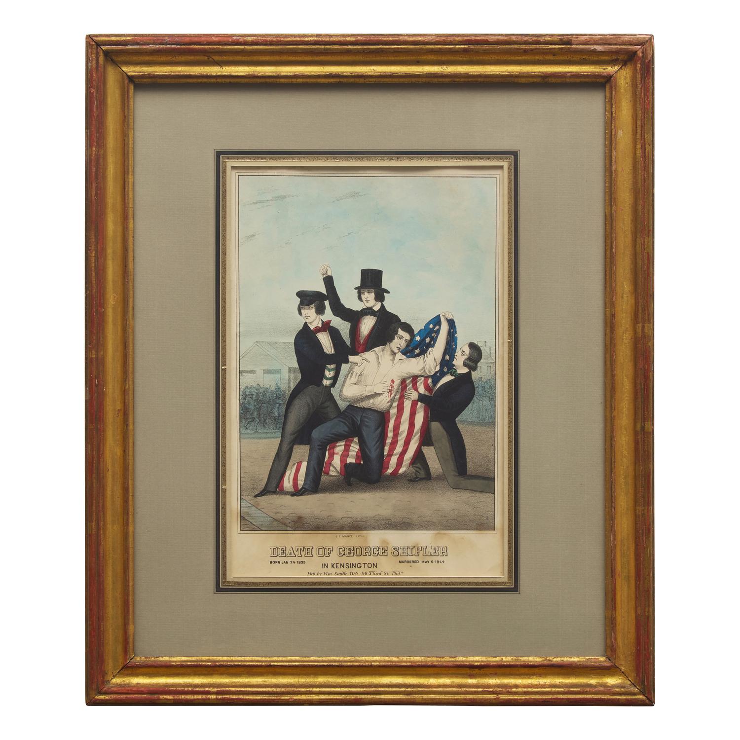 John L. Magee (1820-1870?), A Hand-Colored Lithograph: The Death of George Shifler (1825-1844) in Kensington, Philadelphia, Pennsylvania