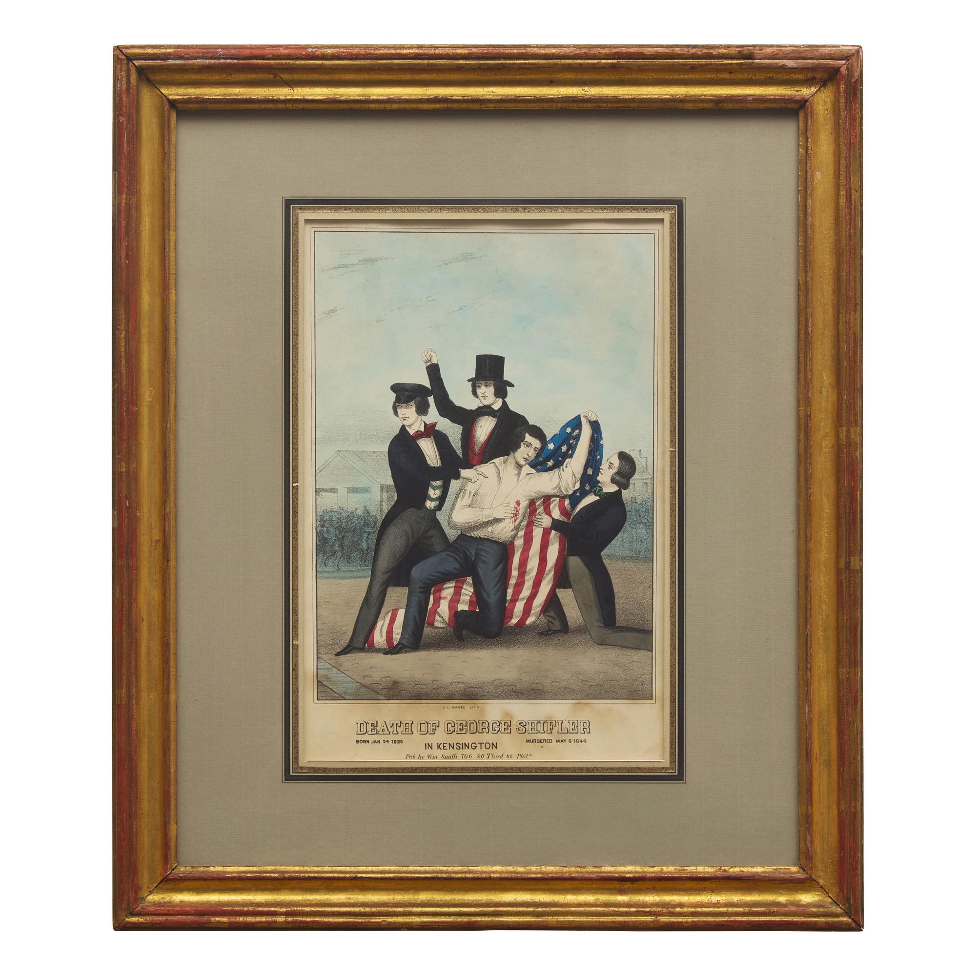 John L. Magee (1820-1870?), A Hand-Colored Lithograph: The Death of George Shifler (1825-1844) in Kensington, Philadelphia, Pennsylvania