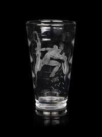 A Vicke Lindstrand for Orrefors Pearl Divers Etched Glass Vase