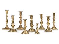 Nine English Brass Candlesticks