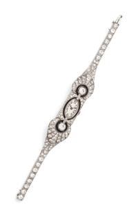 An Art Deco Platinum, Diamond and Onyx Wristwatch, French,