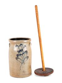 A New York Cobalt-Decorated Five-Gallon Stoneware Churn
