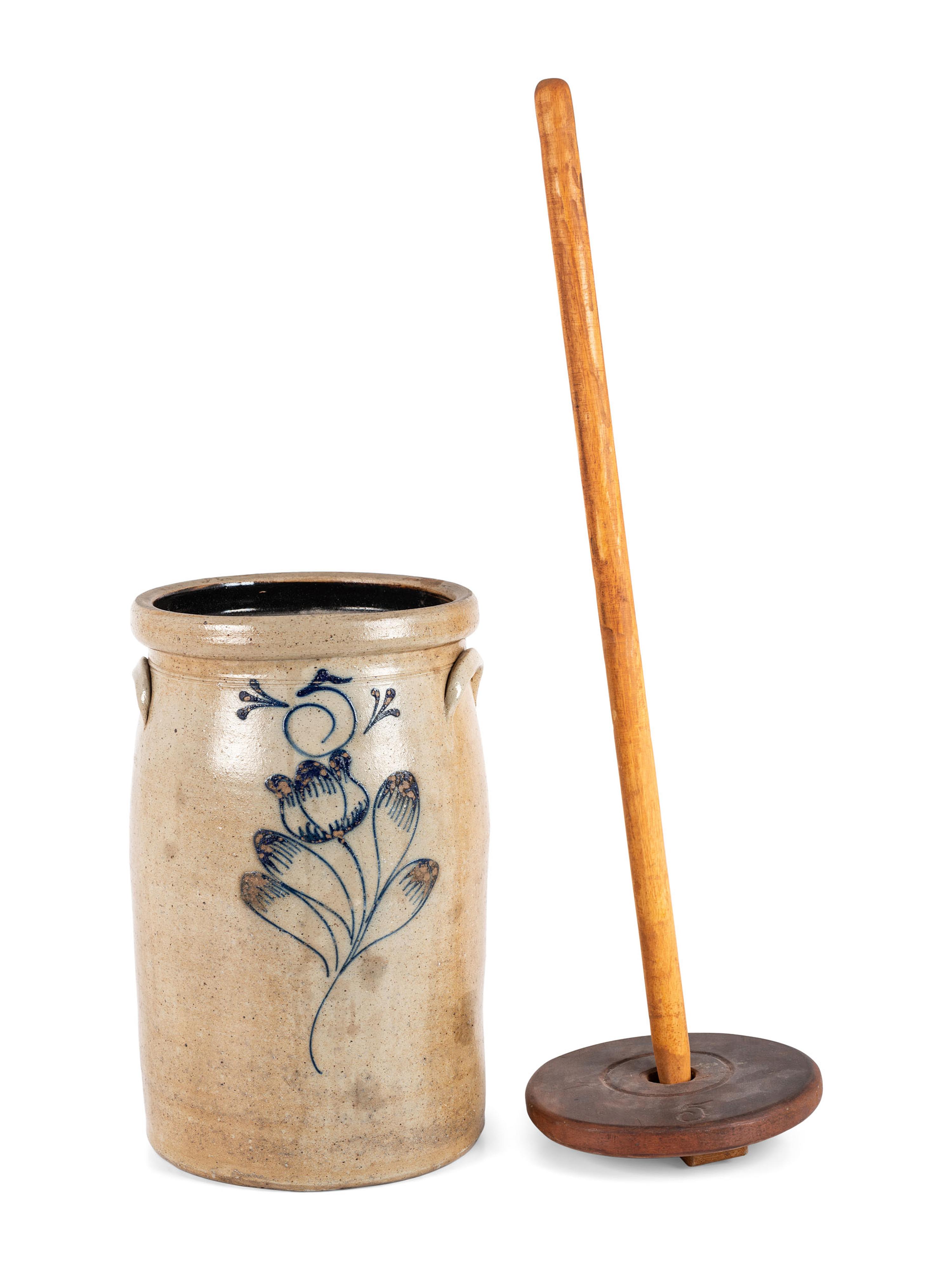A New York Cobalt-Decorated Five-Gallon Stoneware Churn