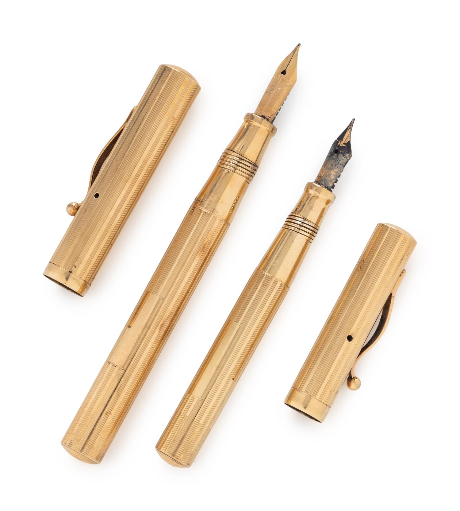LOUIS TAMIS & SONS, LADY'S AND GENTLEMAN'S GOLD FOUNTAIN PEN SET