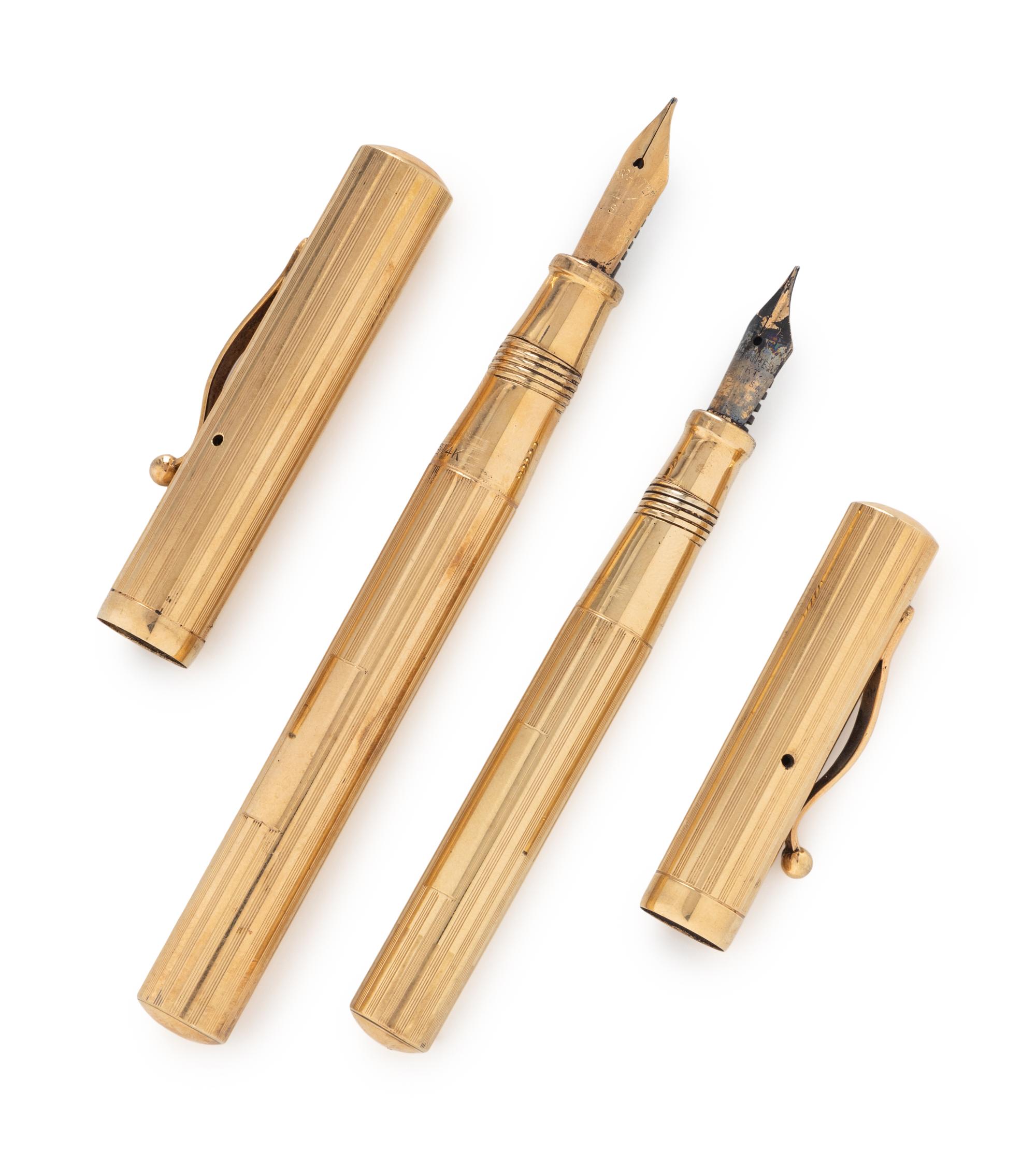 LOUIS TAMIS & SONS, LADY'S AND GENTLEMAN'S GOLD FOUNTAIN PEN SET