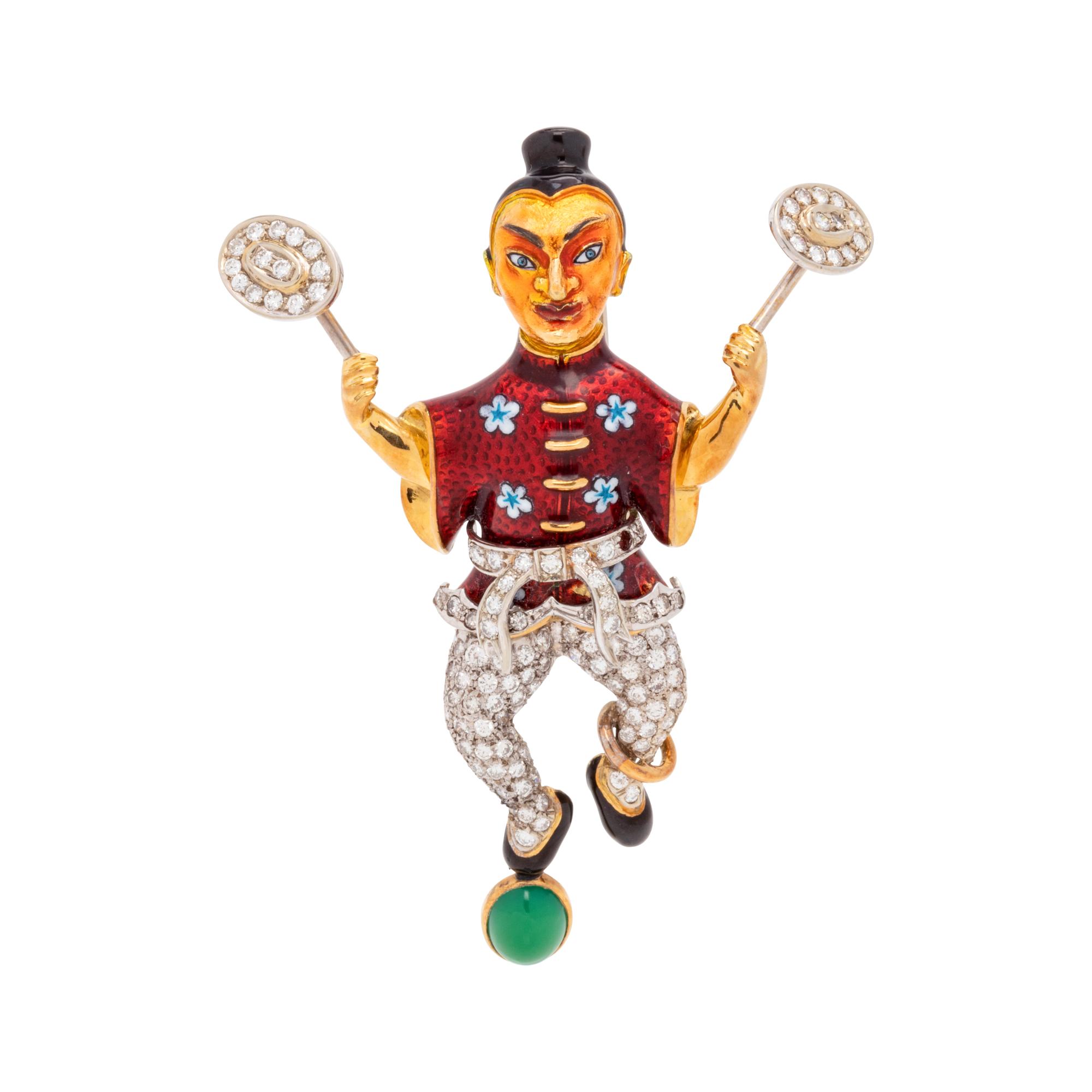 DIAMOND AND ENAMEL ACROBAT BROOCH