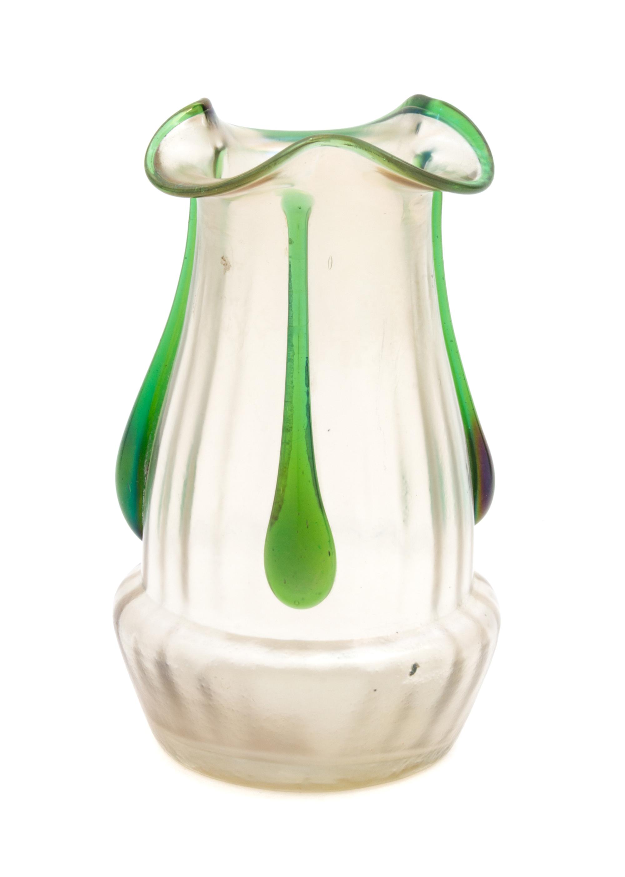 An Iridescent Glass Vase Height 6 1/4 inches.