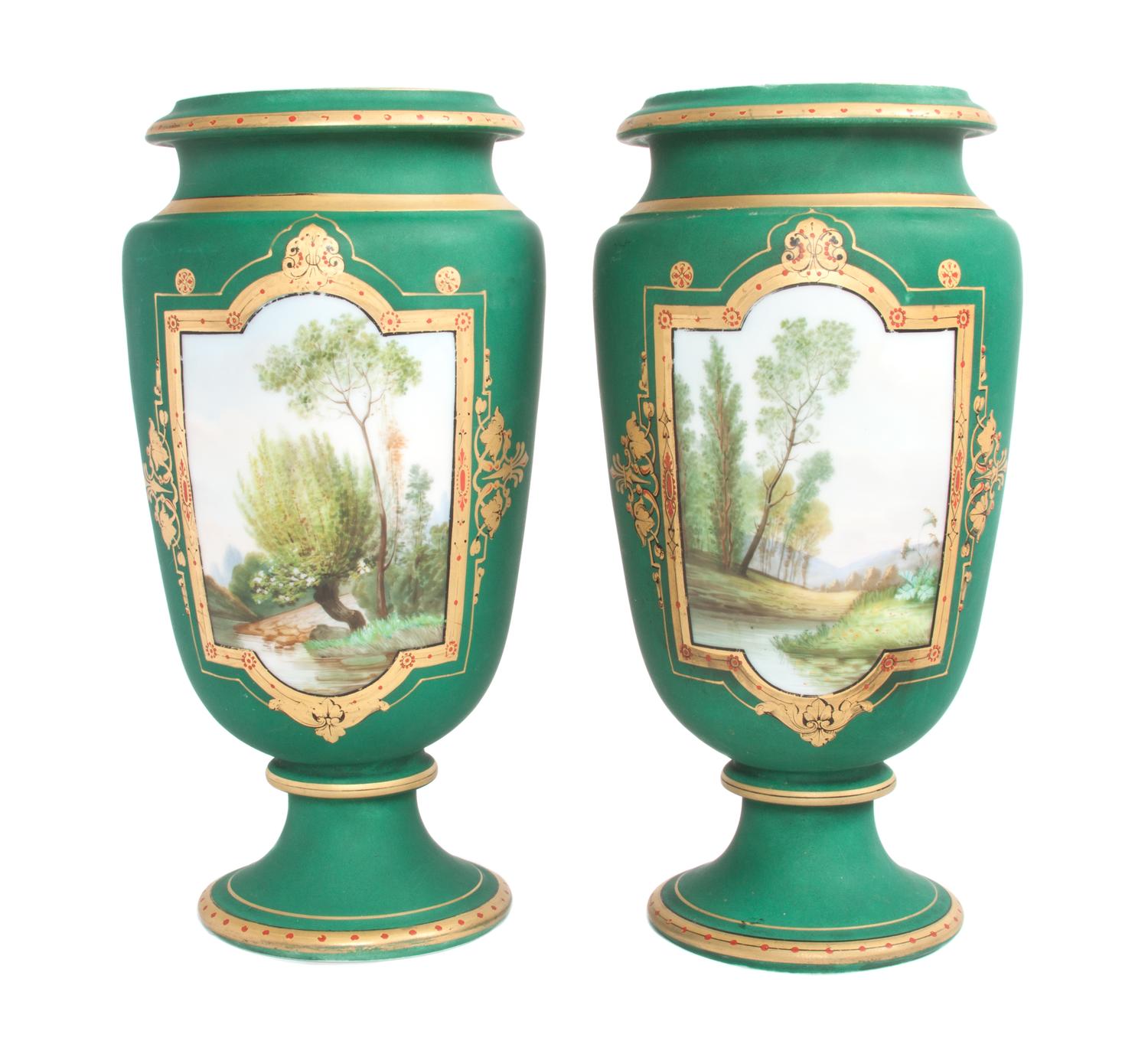 Two Paris Porcelain Vases Height 13 inches.