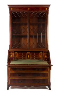 A Scottish Marquetry and Mahogany Secretary Bookcase Height 96 inches. — FIRST HALF 20TH CENTURY