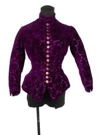 Three Velvet Pieces: One Two-Piece Dress Ensemble with Lace Collar, One Bodice, 1880s