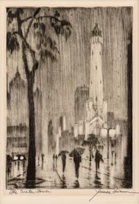 [CHICAGO]. SWANN, James (1905-1985) and WEARY, Allen (b. 1875). A group of 5 etchings of Chicago landmarks and scenes, ca 1910-1959, comprising: