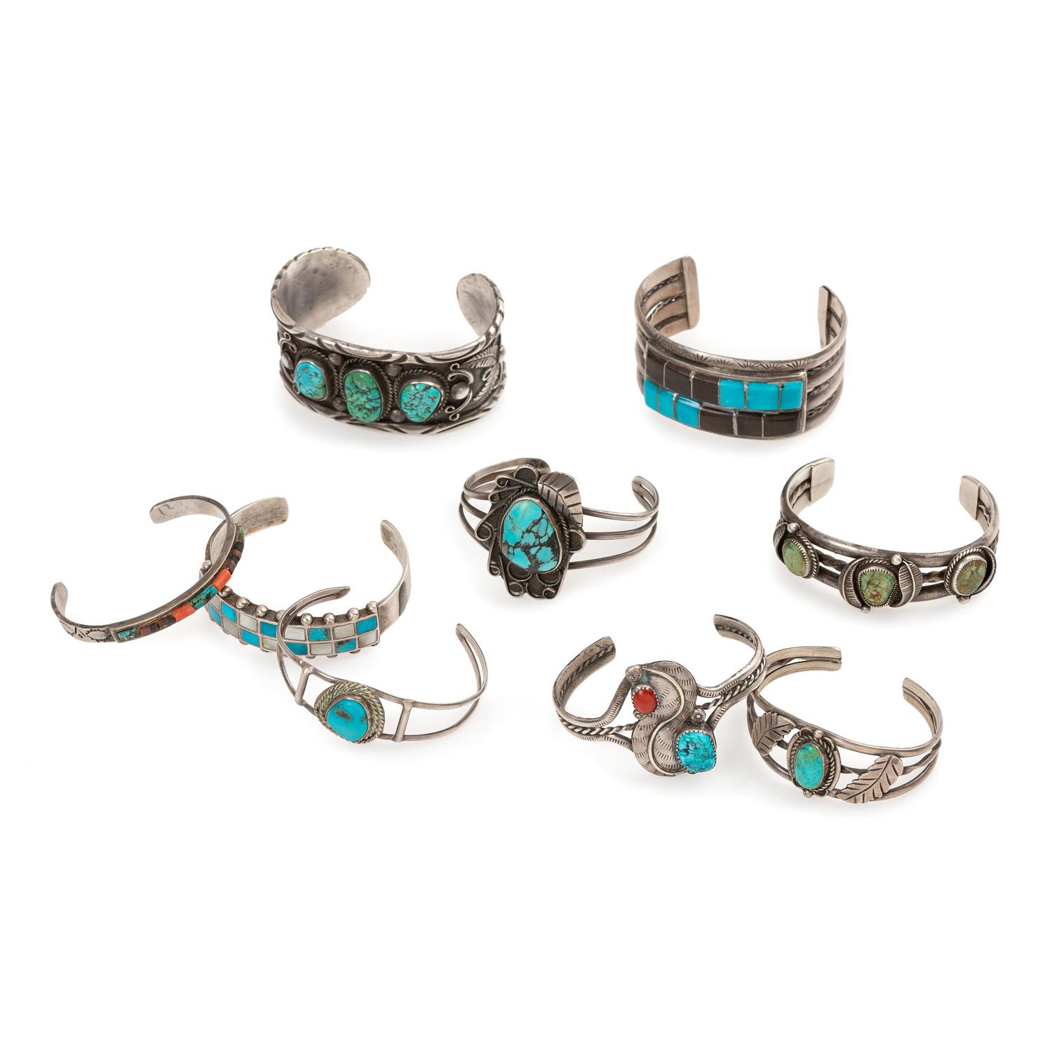 Assortment of Navajo and Zuni Silver Cuff Bracelets