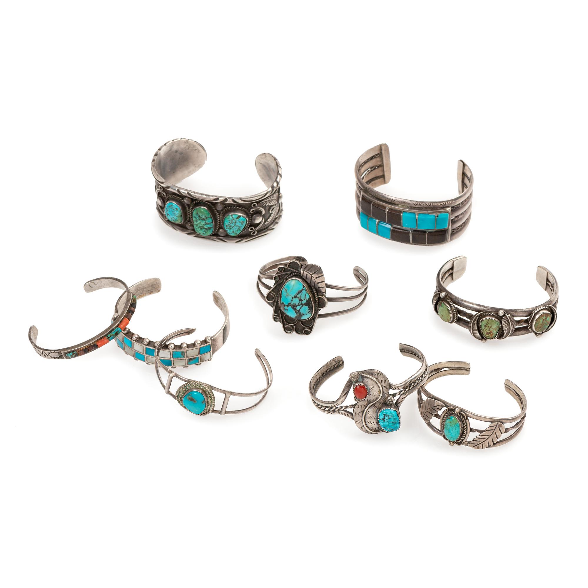 Assortment of Navajo and Zuni Silver Cuff Bracelets