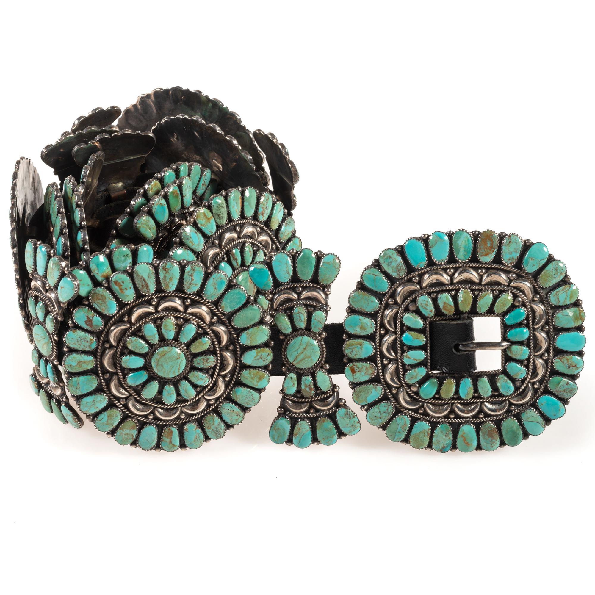 Navajo Silver and Turquoise Cluster Concha Belt