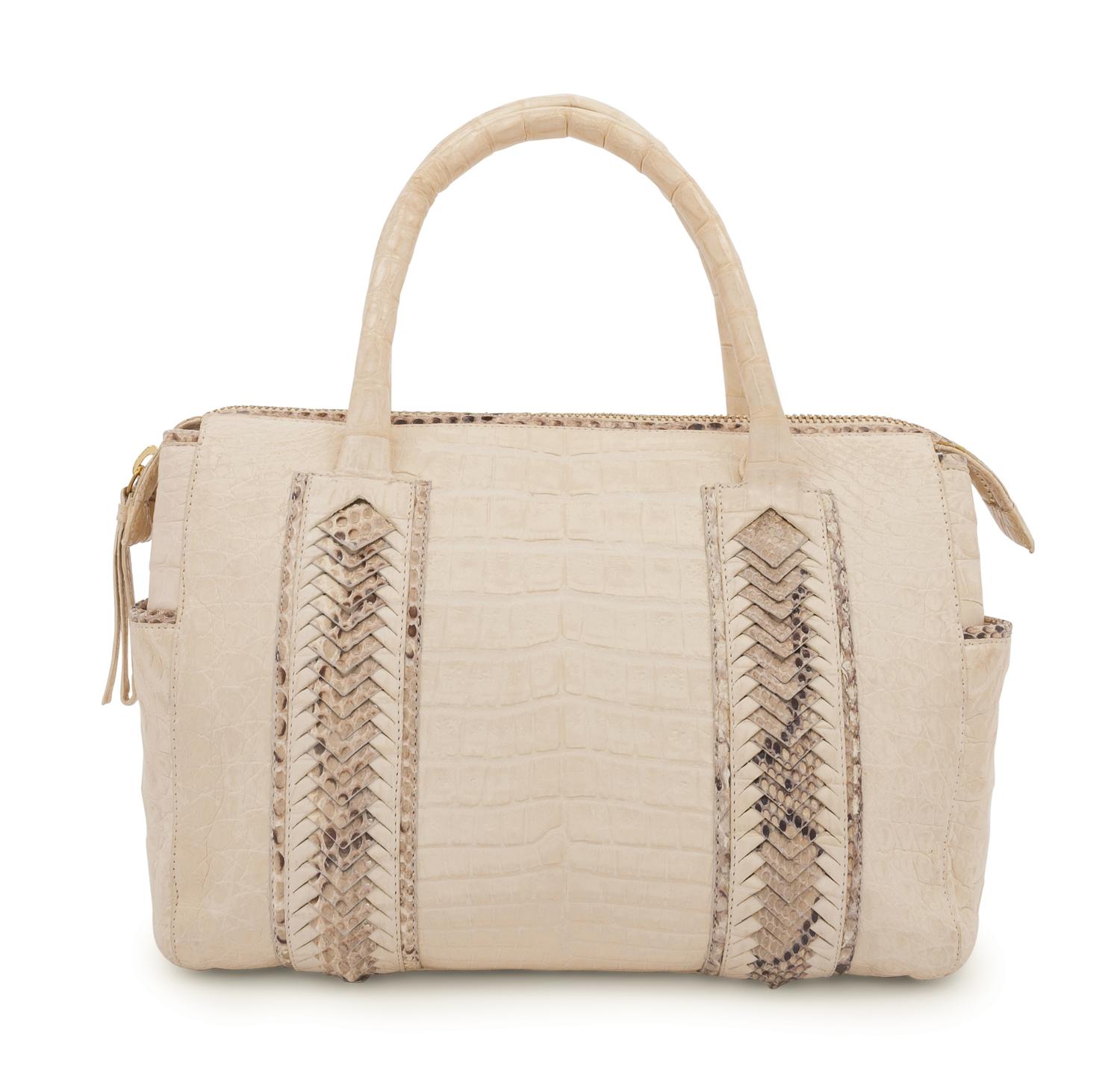 Nancy Gonzalez Cream Alligator and Snakeskin Bag, 2000s