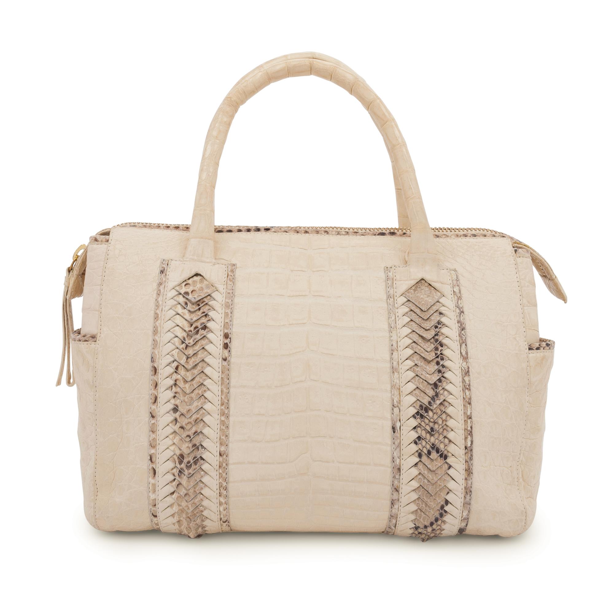 Nancy Gonzalez Cream Alligator and Snakeskin Bag, 2000s