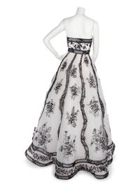 Oscar de la Renta White Net with Black Lace Gown, 2000s