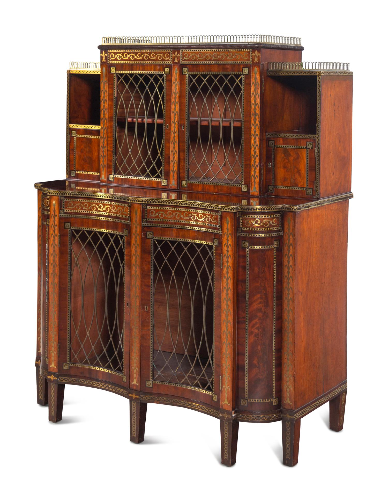 A Late Regency Brass-Inlaid and Ebony-Banded Mahogany Bookcase
